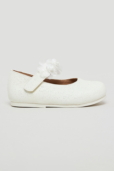 R&B Girl's Cream Appliqued Mary Jane Shoes