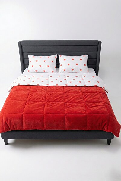 Rivosa Lovely Çift Taraflı Çift Kişilik Kalpli Wellsoft Yatak Örtüsü Seti Tur...