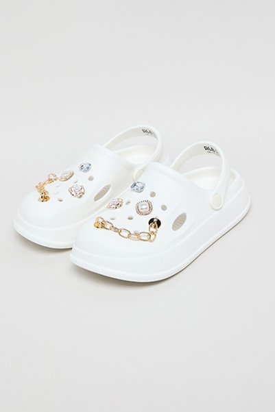 R&B Women's Cream Charm Detail Slingback Clogs