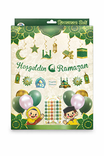 Saatistan Kutulu Ramazan Süslemeleri Paketi, Balon ve Hoşgeldin Ramazan Dekor...