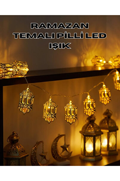 Saatistan Altın Renkli Ramazan Feneri LED Işık Süsleme, Şık ve Parlak Dekorasyon