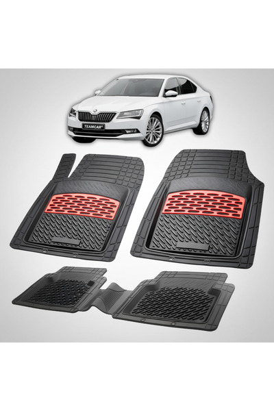 TEAMCAR Skoda Superb III Rubber Floor Mats Compatible 2015–2023 | Red