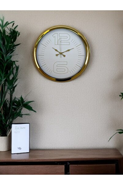 Lunaev ساعة حائط معدنية أنيقة باللون الأبيض والذهبي مقاس 40 سم