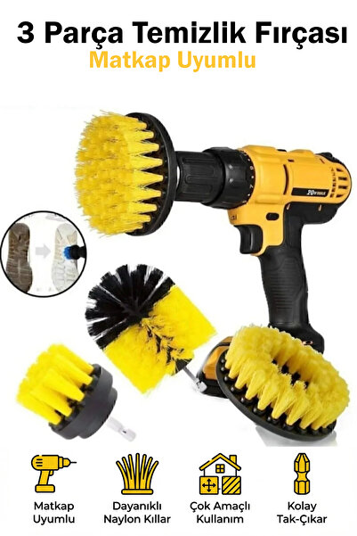 NiceLand 3'lü Matkap Ucu Temizlik Fırça Seti Banyo Mutfak Jant Fayans Temizle...