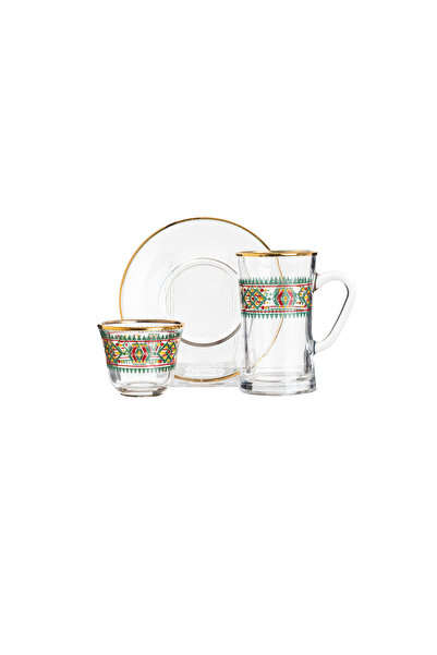 casa rosa 18-piece glass tea and coffee set with a multi-colored heritage design