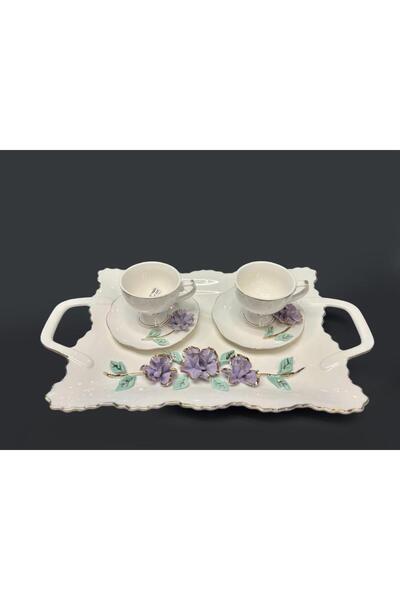 ACAR AZURI TEPSİLİ 2 KİŞİLİK TÜRK KAHVESİ FİNCAN TAKIMI