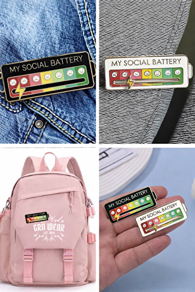 GRİİ WEAR My Social Battery Emoji Metal Pin – Grii Werar Sosyal Enerji Rozeti