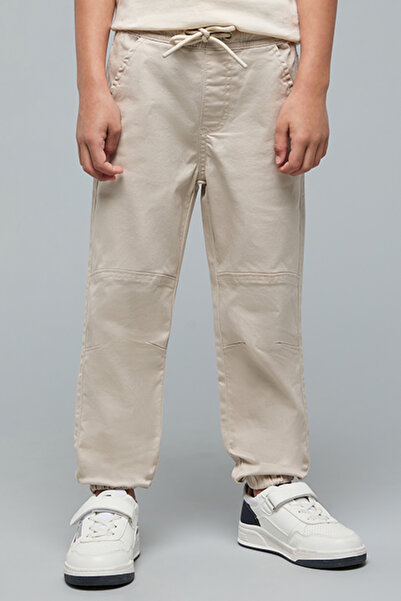 R&B Boy's Beige Solid Jogger Pants with Drawstring Waist