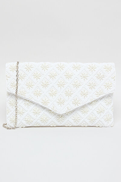 R&B Women's Beige Embellished Clutch Bag