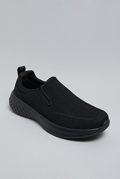 R&B Men's Black Textured Slip-On Shoes