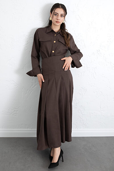 Salih Çelebi Shirt and Skirt Set 266004 - Brown