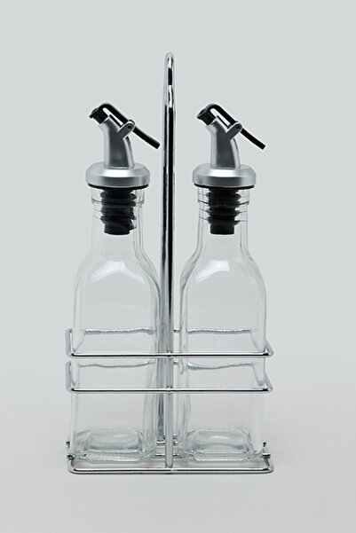 R&B Unisex Silver–colored Glass Oil Dispenser Set