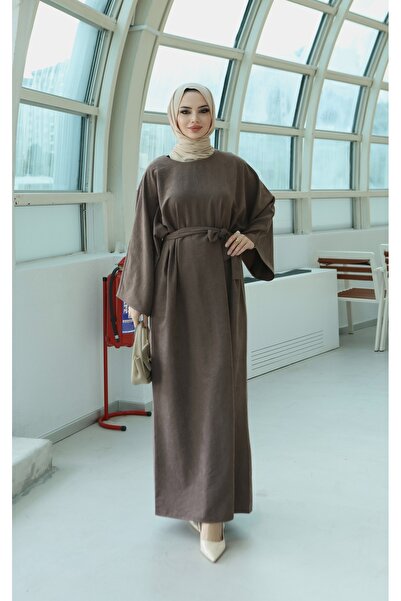 NİSUM MODA Textured Belted Modal Dress