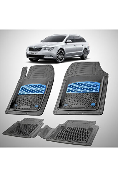 TEAMCAR Skoda Superb II Combi Rubber Floor Mats Compatible 2008–2015 | Blue