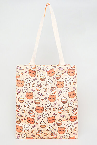 R&B Women's Beige Printed Canvas Shoulder Bag