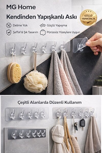 VENON 1 Piece 💜   Transparent Hanger with 6 Hooks Ultra Strong Adhesive 💜  ...