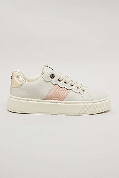 R&B Women's Beige Color Block Lace-Up Sneakers