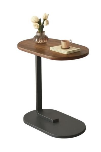 OKAE A smart side table made of premium walnut wood with black legs.