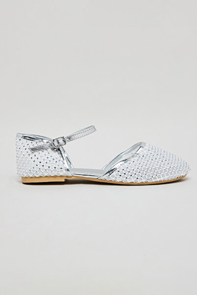 R&B Girl's Silver–colored Mesh Flat Shoes