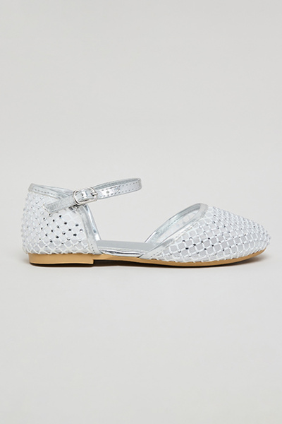 R&B Girl's Silver–colored Mesh Flat Shoes