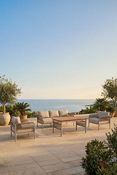 Erinöz Loya 3+1+1+Yüksek Sehpa Oturma Grubu - Kum Rengi