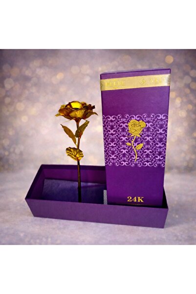 velve Trandafir decorativ auriu in cutie cadou eleganta
