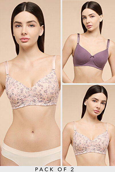 R&B Women's Orange 2 Pack Printed Wireless Bras