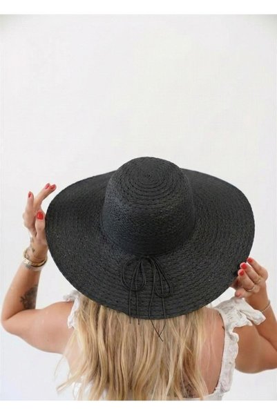 Zoe3 Style Women's Angl Black - Beige Brown Bead Detailed Straw Hat
