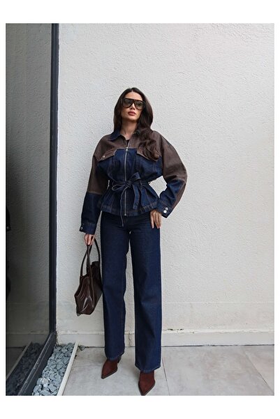 ESRAHELVACI Double Color Denim Belted Two-Piece Set