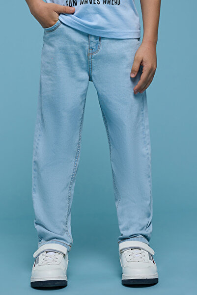R&B Boy's Blue Washed Jeans with Button Closure