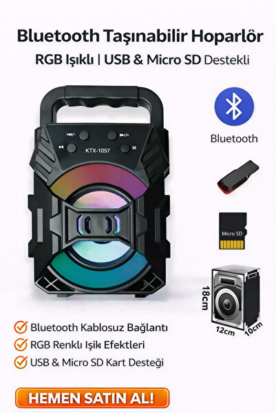 Uzak Store Bluetooth Taşınabilir Hoparlör KTX-1057 RGB Işıklı | USB & Micro S...