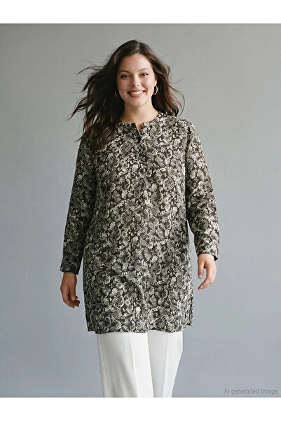 LC Waikiki Lcw Grace Green Judge Collar Patterned Women's Tunic