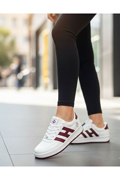 SOLAZER Women's White Claret Red Sneaker Daily Walking Sports Shoes 037