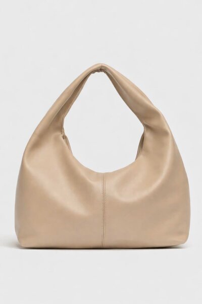 Madamra Beige Women's Shopper Shoulder Bag – Soft Form Vintage Model