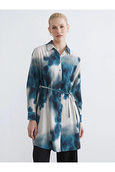 LC Waikiki Lcwaikiki Classic Green Patterned Belted Women's Shirt Tunic