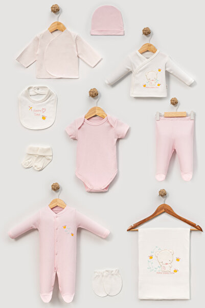 Bebitof Çiçekli Ayıcık Desenli 10 Parça Kutulu Yenidoğan Hastane Çıkışı Zıbın...