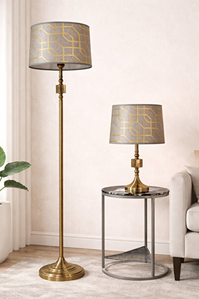 AbajurAksesuar Jamal Bronz - Gray Lampshade and Floor Lamp