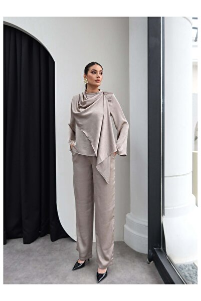 ESRAHELVACI Satin Shawl Blouse and Pants Set