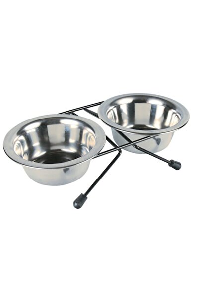 Trixie Set de 2 boluri din oțel inoxidabil cu suport 2 × 0,45 l/ø12 cm