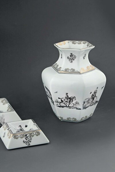 Bursa Porselen Dekor Black Royal Gold Velvet Box Porcelain Vase