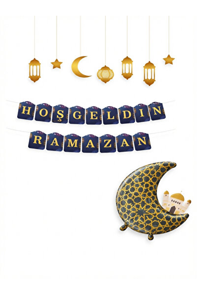 party mix Welcome Ramadan Banner + Ramadan Foil Balloon + Gold Ceiling Decora...