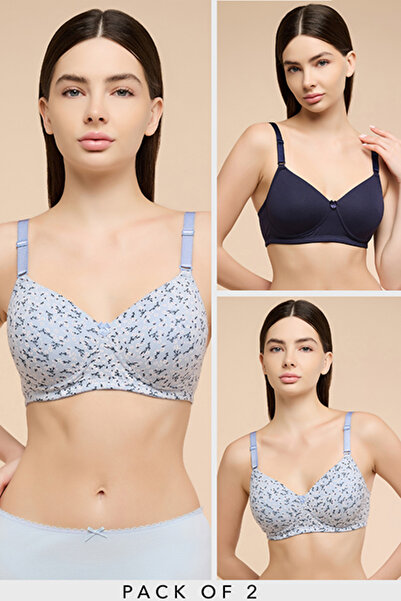 R&B حمالات صدر نسائية زرقاء اللون، عبوة من قطعتين، بدون أسلاك