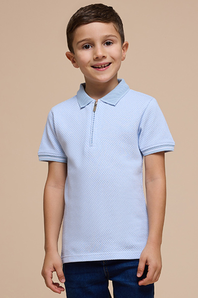 R&B Boy's Blue Self Patterned Polo T-Shirt with Short Sleeves
