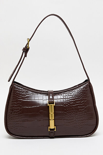 R&B Women's Brown Croc Textured Shoulder Bag