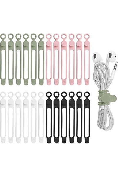 The Bros 24 قطعة من أربطة كابلات السيليكون لتنظيم الأسلاك، مناسبة لسماعات الأ...