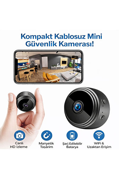 electroawm Kablosuz Mini Güvenlik Kamerası WiFi Canlı İzleme, Manyetik, Şarj ...