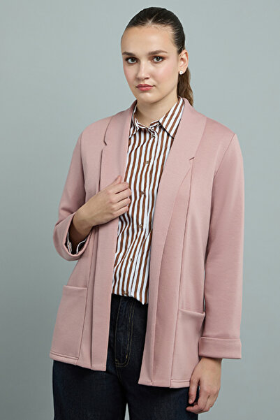 R&B Women's Pink Solid Jacket with Shawl Collar and Long Sleeves