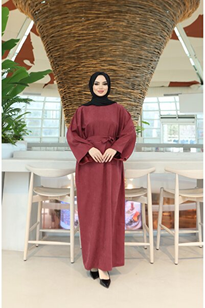 NİSUM MODA Textured Belted Modal Dress