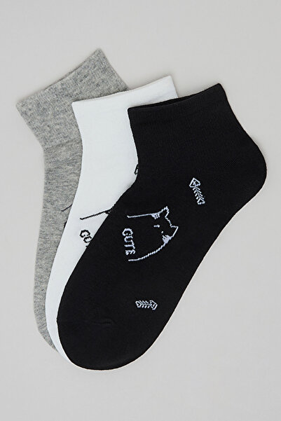 R&B Women's Gray 3 Pack Patterned Ankle Socks