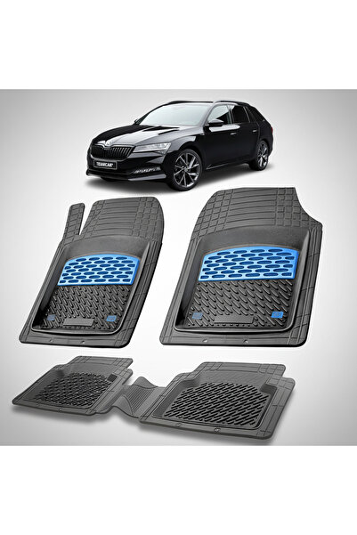 TEAMCAR Skoda Superb III Combi Rubber Floor Mats Compatible 2015–2023 | Blue